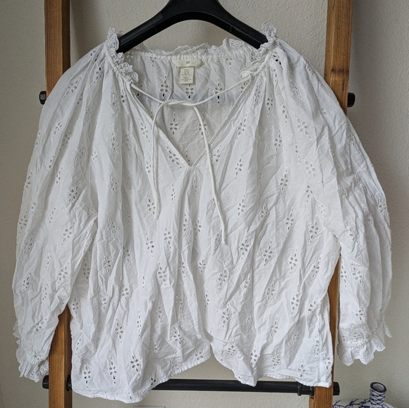 H&M Tops - H&M Women's White Eyelet Blouse - Size XL